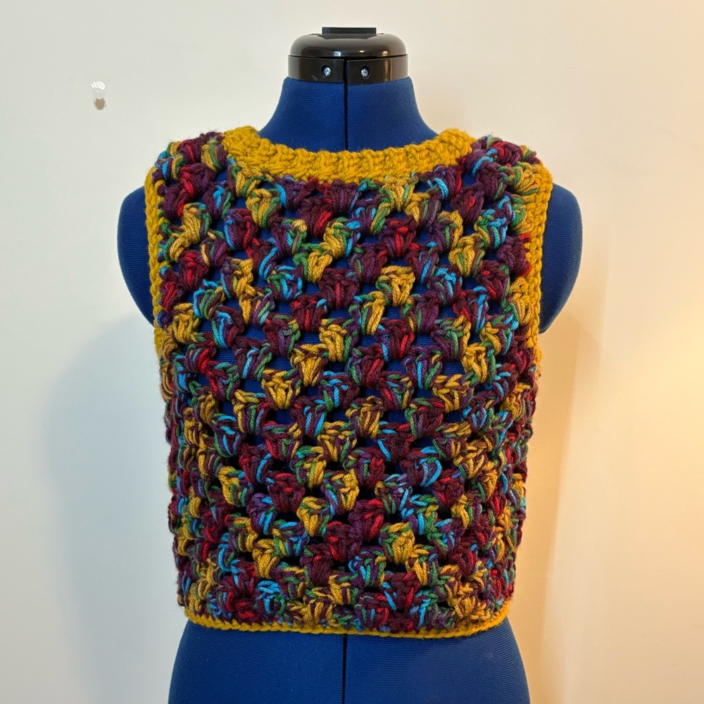 Handmade Crochet  sleeveless multi color sweater vest